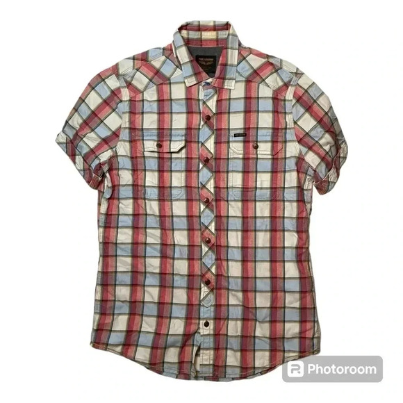 PME Legend Short Sleeve Shirt Slub Check Men's Size M Button Flap Chest Pockets - Picture 1 of 9